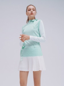 HONMA2021新款高尔夫女子长袖POLO衫T恤蝴蝶结领口假两件针织设计