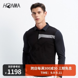 HONMA2021新款高尔夫男子长袖Polo针织与毛织拼接设计透气