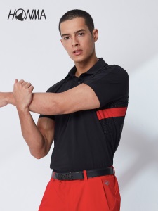 HONMA新款高尔夫男子POLO衫T恤意大利进口面料防晒防紫外线条纹