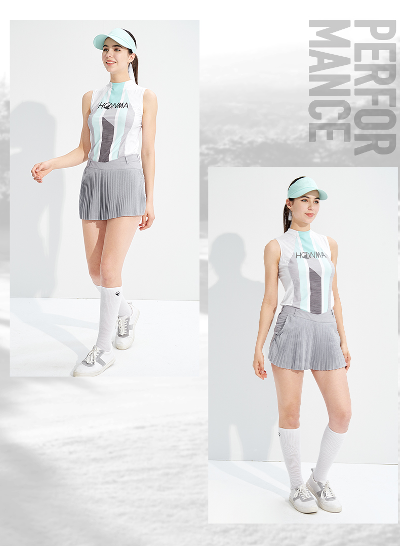 HONMA2021新款高尔夫女子无袖T恤数码印花设计舒适透气干爽弹力