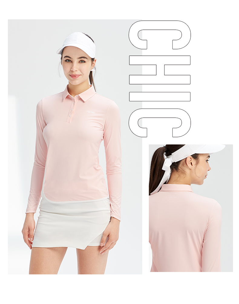 HONMA2021新款高尔夫女子长袖Polo防晒高针消光面料柔软舒适透气