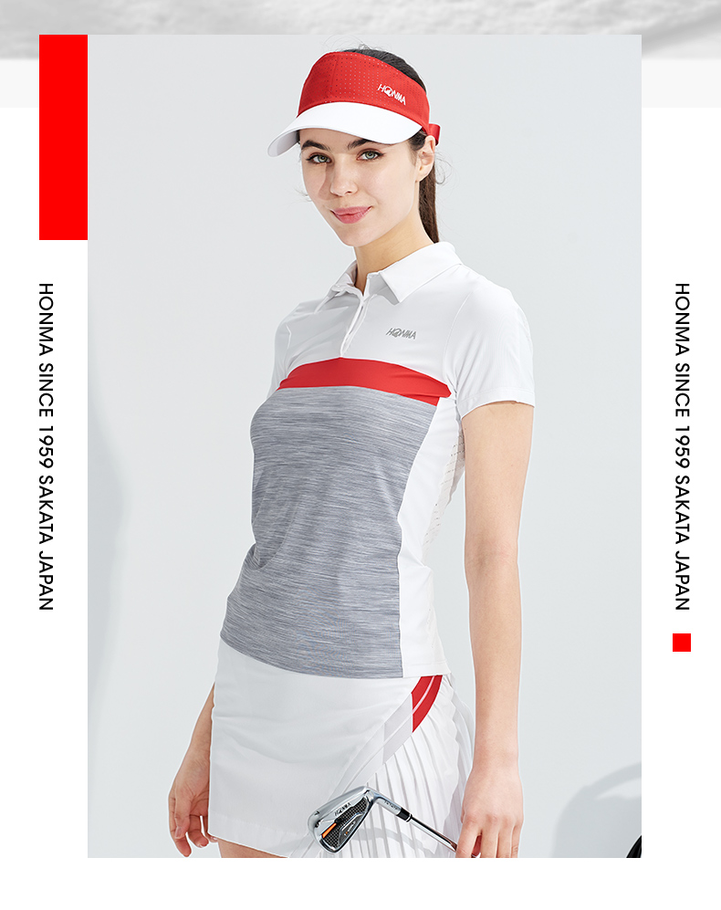 HONMA2021新款高尔夫女子短袖PoloT恤经典撞色修身干爽舒适