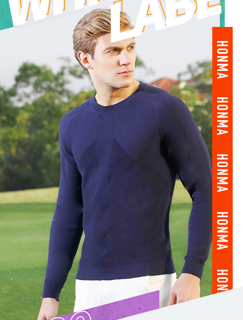 HONMA男子秋季新品高尔夫服装男golf纯色简约棉质圆领套头针织衫