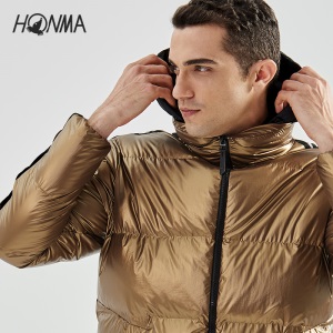 HONMA冬季新款高尔夫男子外套短款羽绒服鹅绒保暖拼色条纹