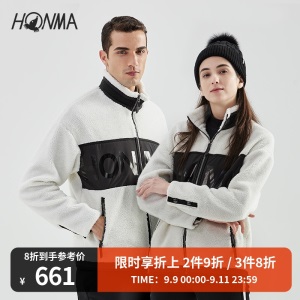 HONMA新款高尔夫情侣夹克外套仿羊羔绒拼接logo撞色拉链保暖