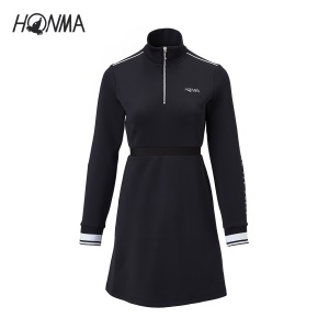 HONMA秋季新款高尔夫女子连衣裙拉链立领撞色条纹时尚收腰