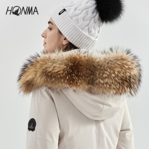 HONMA新款高尔夫女子中长款羽绒服外套貉子毛领白鹅绒派克风
