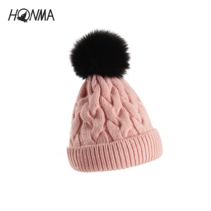 HONMA新款高尔夫女子针织帽毛线帽柔软摇粒绒双层真毛毛球