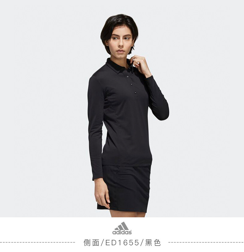 Adidas阿迪达斯长袖T恤 高尔夫女士长袖POLO衫秋季长袖黑色新款