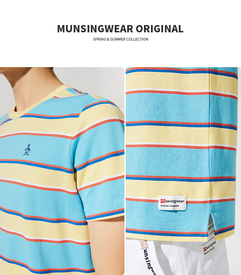 Munsingwear/万星威男装短袖21春夏新品企鹅圆领条纹高尔夫T恤衫